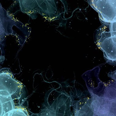 Elegant dark hand painted alcohol ink background with gold glitter elements