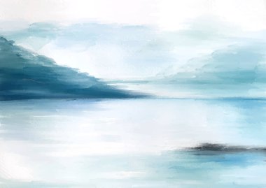 Asgari el boyalı okyanus manzarası arka plan tasarımı