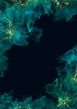 Altın parıltılı elementlerle el boyası koyu alkol arkaplanı