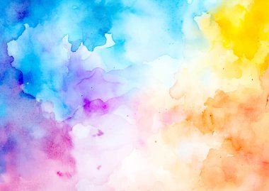 Gökkuşağı renklerinde elle boyanmış bir suluboya dokuya sahip soyut bir arkaplan