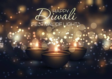 Dekoratif bokeh ışıkları tasarımı ile Diwali lambası arka planı