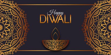 Dekoratif lamba tasarımı ile Diwali için zarif bir pankart.
