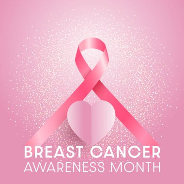 Göğüs kanseri farkındalığı ayı. Pembe kurdele ve kalple.