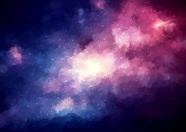 Galaksiyle soyut el çizimi yıldızlı gece arkaplanı