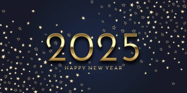 Altın yıldızlı ve sayı dizaynlı mutlu yıllar bayrağı