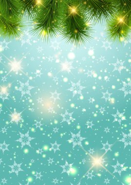 Köknar ağacı dalları ve kar taneleri tasarımlı Noel arkaplanı