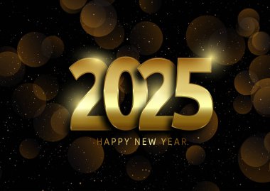 Bokeh ışıkları arka planında Altın Mutlu Yıllar tasarımı 