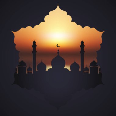 Günbatımı gökyüzüne karşı cami silueti ile dekoratif Kurban Murbarak arka planı