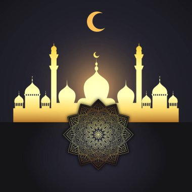 Cami silueti ve dekoratif mandala tasarımı olan zarif Kurban Murbarak arka planı