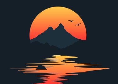 Japon tarzında soyut günbatımı dağ manzarası