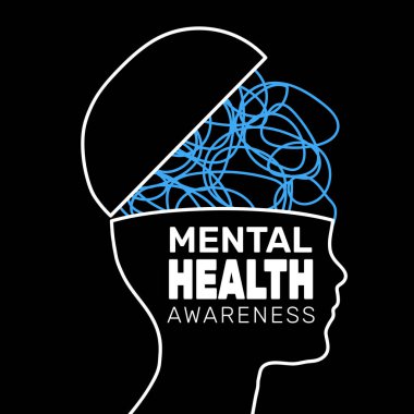 Beyin için karalanmış çizgileri olan basit bir kafa şekline sahip zihinsel sağlık farkındalığı