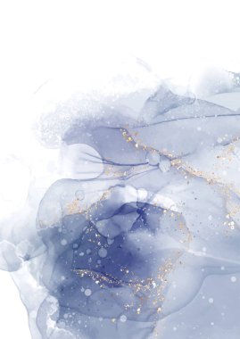 Dekoratif el boyası, altın parıltısıyla donanma mavisi mürekkep arka planı. 