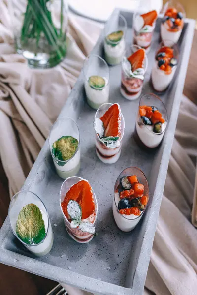 stock image Elegant Gourmet Appetizers on Wooden Serving Board