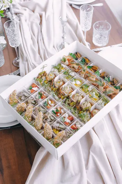 stock image Assorted Gourmet Sandwiches in Elegant White Box