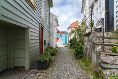 Bryggen 'daki ahşap ev Norveç' te Bergen 'de.