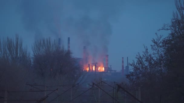 Промышленная Зона Запорожье Украина Металлургическое Предприятие Производит Выбросы Вредных Окружающей — стоковое видео