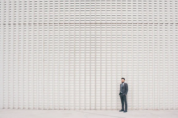 Confident Professional Elegant Bearded Businessman Standing Outdoor Posing Contemplating — Fotografia de Stock