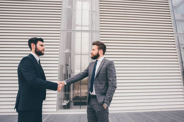 Young Bearded Professional Businessman Shake Hand Partner Celebration Partnership Business — Stockfoto