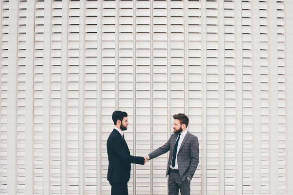 Young Bearded Professional Businessman Shaking Hand Partner Celebration Partnership Business — Stock Photo, Image