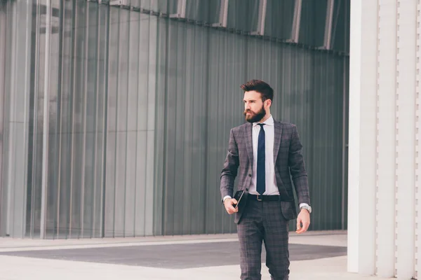 Confident Professional Elegant Bearded Businessman Walking Outdoor Strong Trusty — Foto de Stock