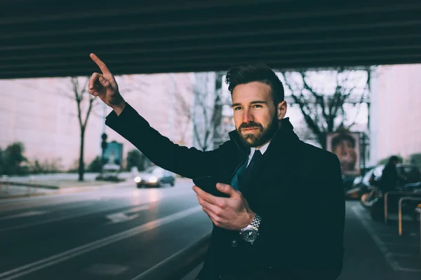 Young Man Business Bearded Asking Taxi Stock Image