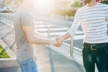 İki çok ırklı arkadaş el sıkışıyor