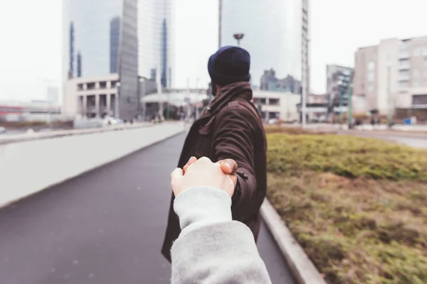 Young Adult Black Man Holding Hands Her Girlfriend — Stock Photo, Image
