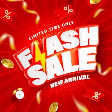 Web ya da sosyal medya için 3B stili Flash Satış afişi tasarımı.