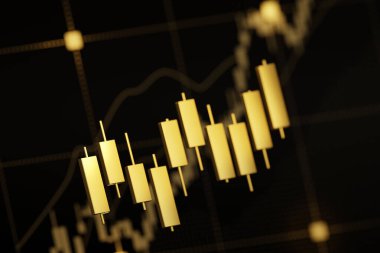 Siyah zemin üzerinde 3D altın tablo ve altın sikke, karmaşık bir şekilde entegre, mali bolluk ve başarılı yatırımlar anlamına gelir.