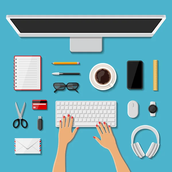 Top view of a modern business office workplace. Vector illustration