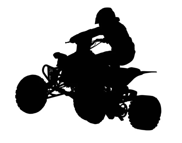 Detailed Silhouette Airborne Quad Bike Hump Offroad Racing Rally — Stock Vector