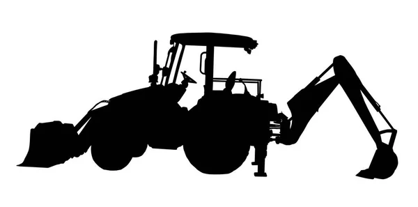 Silhueta Detalhada Escavação Bulldozer Dupla Colher Veículo Construção — Vetor de Stock
