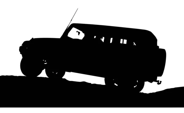 越野车道小丘上详细的四轮驱动车辆轮廓 — 图库矢量图片