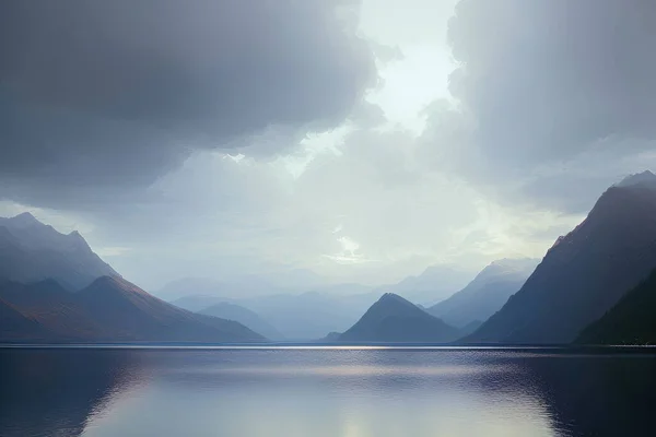 Κινηματογραφική Σουρεαλιστική Εικόνα Ενός Μεγάλου Καθρέφτη Όπως Λίμνη Τον Ήλιο — Φωτογραφία Αρχείου