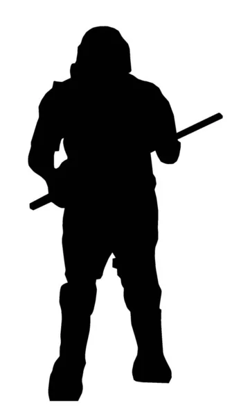 Silhouette Membre Escouade Spéciale Émeute Équipement Complet Avec Bâton — Image vectorielle
