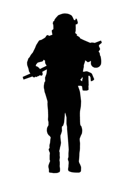 Silueta Miembro Del Escuadrón Policía Especial Antidisturbios Equipo Completo Con — Vector de stock