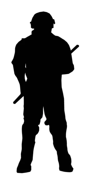 Silhouette Membre Escouade Spéciale Émeute Équipement Complet Avec Bâton — Image vectorielle
