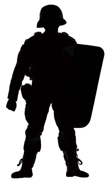 Silhouette Riot Special Police Squad Członek Pełnym Biegu Tarczą Hełmem — Wektor stockowy