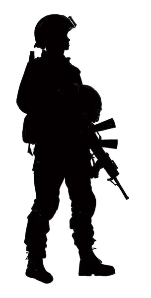 Silhouette Eines Mitglieds Einer Riot Spezialeinheit Der Polizei Voller Ausrüstung — Stockvektor