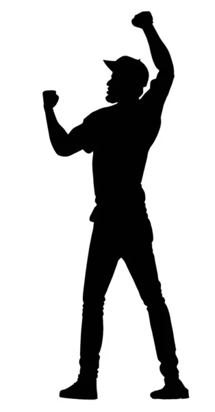Silhouette Manifestant Masculin Colère Avec Son Poing Chapeau Dans Air — Image vectorielle