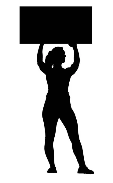 Silhouette Female Protester Holding Protest Banner Air — Stock Vector