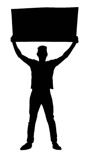 Silhouet Van Een Mannelijke Vrouwelijke Demonstrant Met Protestspandoek Lucht — Stockvector