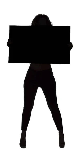 Silhouette Une Manifestante Tenant Une Bannière Protestation Devant Elle — Image vectorielle