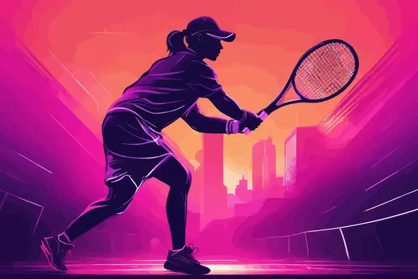 Smashing Neon Punk Modern Tennis Player Design Torneo Mujeres Niñas — Archivo Imágenes Vectoriales