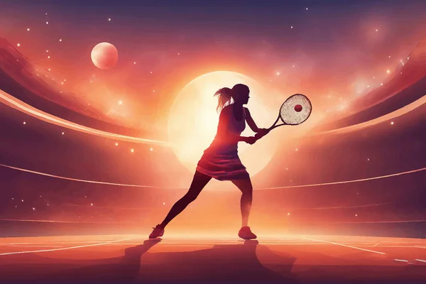 Smashing Colorido Diseño Moderno Jugador Tenis Torneo Mujer Niñas — Archivo Imágenes Vectoriales