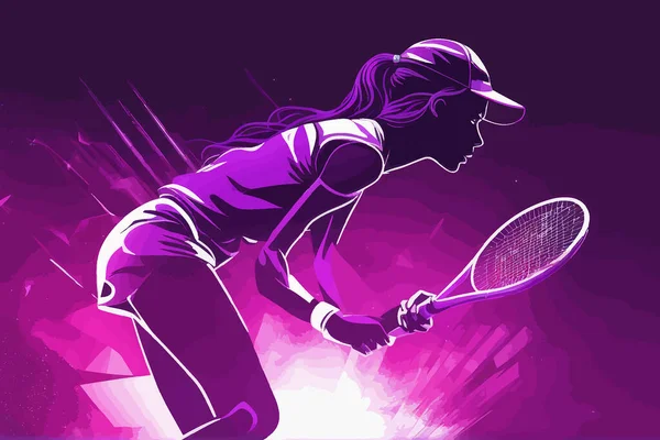 Smashing Neon Punk Modern Tennis Player Design Torneo Mujeres Niñas — Archivo Imágenes Vectoriales