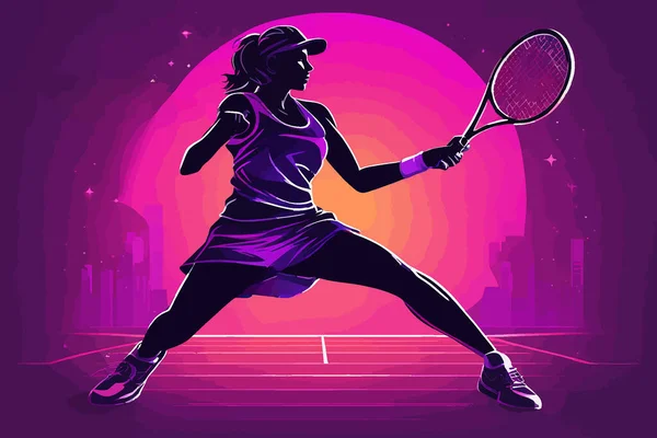 ネオンパンク現代テニスプレーヤーデザイン 女性またはガールズトーナメント — ストックベクタ