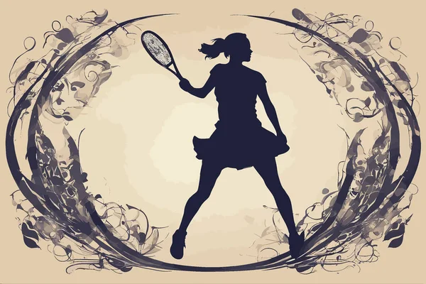Çarpıcı Renkli Modern Tenis Oyuncusu Tasarımı Kadın Veya Kız Turnuvası — Stok Vektör