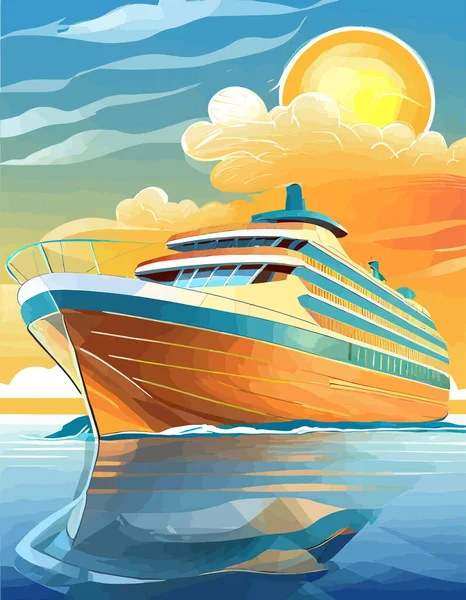 Holiday Travel Series Colorful Abstract Art Vector Image Passenger Ship — Stock Vector