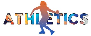 Withe Arkaplanı Üzerine Ayrı Metin ATHLETICS - Discus - Renk Simgesi Gradyan Siluet Kadın ya da Kadın Disk Fırlatıcısı Figürü 